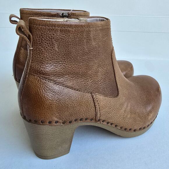 Dansko Sarah Boots Size EU36 US 5.5-6 Brown Leather Side Zip Heeled Ankle Bootie - Picture 6 of 13